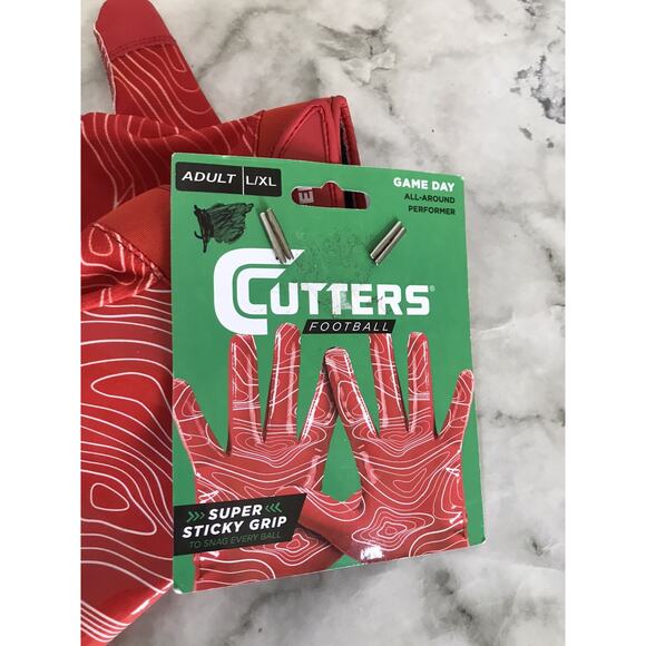 Cutters Game Day Football Gloves Sticky Grip Red Adult Large/ X-Large New w/ Tag - Picture 3 of 5